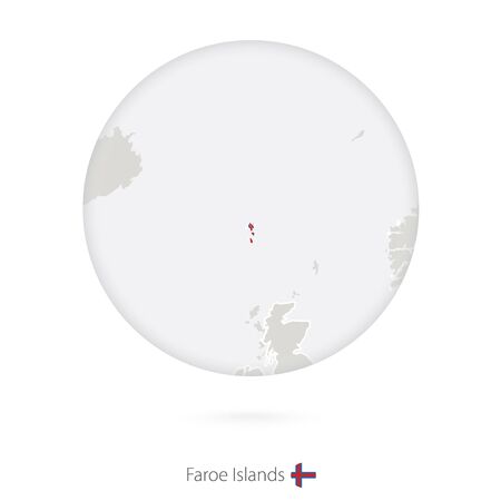 Map of Faroe Islands and national flag in a circle. Faroe Islands map contour with flag. Vector Illustration.のイラスト素材