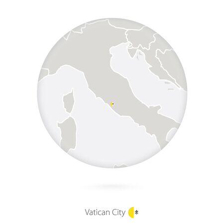 Map of Vatican City and national flag in a circle. Vatican City map contour with flag. Vector Illustration.のイラスト素材