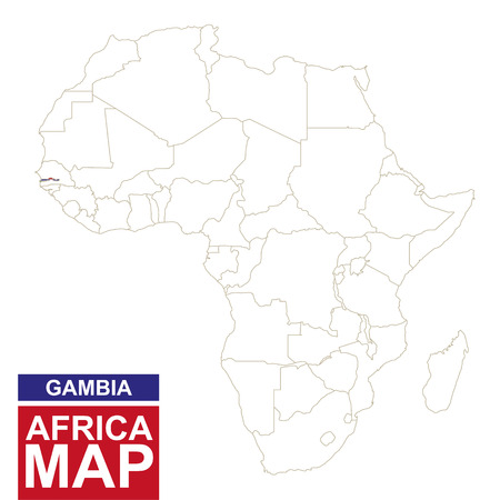 Africa contoured map with highlighted Gambia. Gambia map and flag on Africa map. Vector Illustration.のイラスト素材