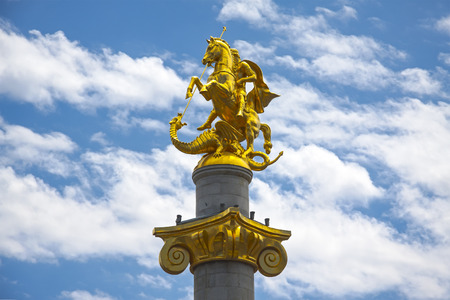 Saint George monument on the Freedom Square in Tbilisi, Georgia.の写真素材