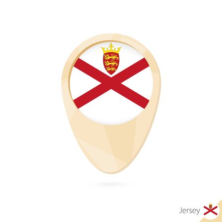 Map pointer with flag of Jersey. Orange abstract map icon. Vector Illustration.のイラスト素材