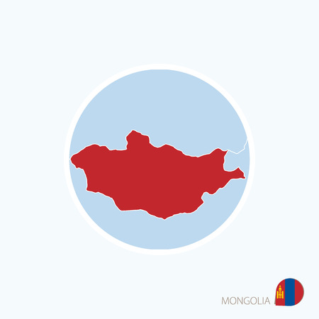 Map icon of Mongolia. Blue map of East Asia with highlighted Mongolia in red color. Vector Illustration.のイラスト素材