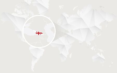 Georgia map with flag in contour on white polygonal World Map. Vector Illustration.のイラスト素材
