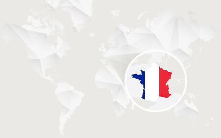 France map with flag in contour on white polygonal World Map. Vector Illustration.のイラスト素材