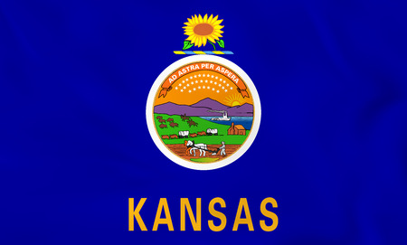 Kansas waving flag. Kansas state flag background texture.Vector illustration.のイラスト素材