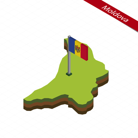Isometric map and flag of Moldova. 3D isometric shape of Moldova. Vector Illustration.のイラスト素材