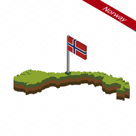 Isometric map and flag of Norway. 3D isometric shape of Norway. Vector Illustration.のイラスト素材