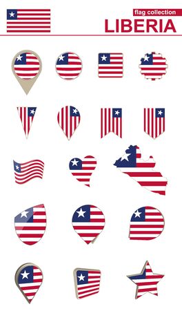 Liberia Flag Collection in different shapes. Big set for design. Vector Illustration.のイラスト素材
