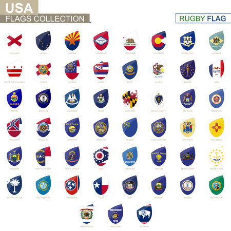 US states flags collection. Rugby flag set. Vector Illustration.のイラスト素材