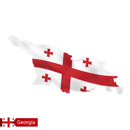 Georgia map with waving flag of Georgia. Vector illustration.のイラスト素材