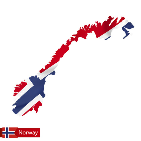 Norway map with waving flag of Norway. Vector illustration.のイラスト素材
