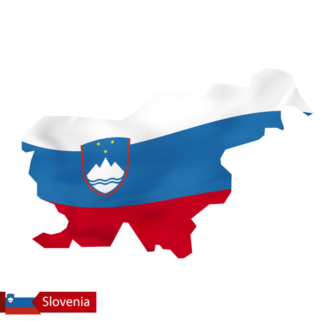 Slovenia map with waving flag of Slovenia. Vector illustration.のイラスト素材