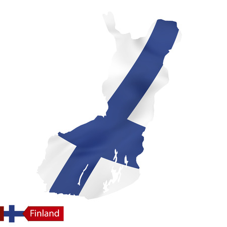Finland map with waving flag of Finland. Vector illustration.のイラスト素材