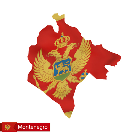 Montenegro map with waving flag of Montenegro. Vector illustration.のイラスト素材