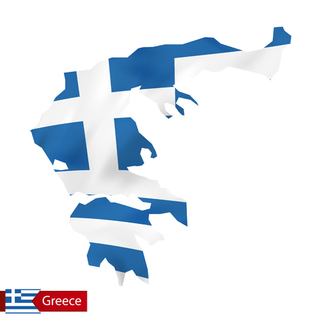 Greece map with waving flag of Greece. Vector illustration.のイラスト素材