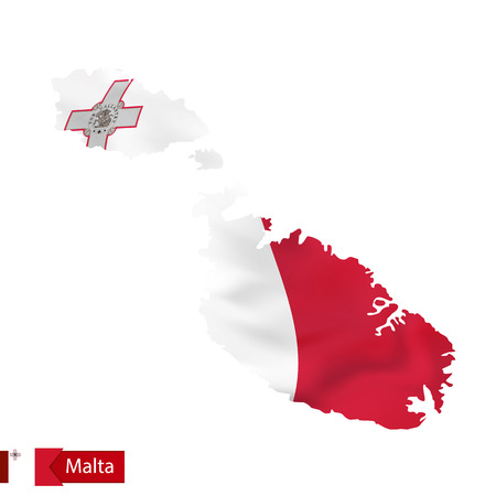 Malta map with waving flag of Malta. Vector illustration.のイラスト素材