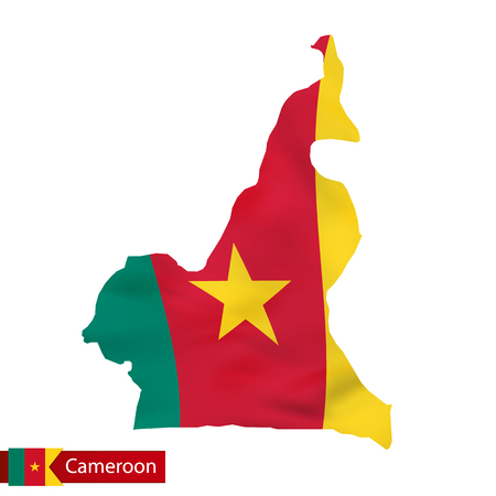 Cameroon map with waving flag of country. Vector illustration.のイラスト素材