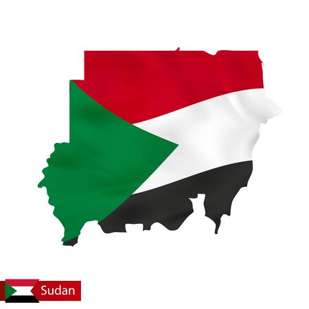 Sudan map with waving flag of country. Vector illustration.のイラスト素材