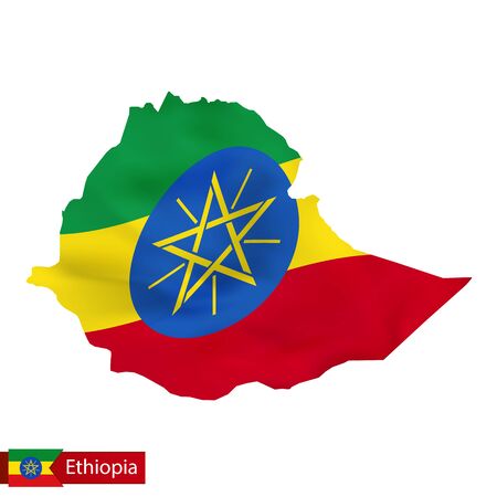 Ethiopia map with waving flag of country. Vector illustration.のイラスト素材