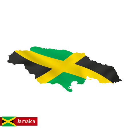 Jamaica map with waving flag of country. Vector illustration.のイラスト素材