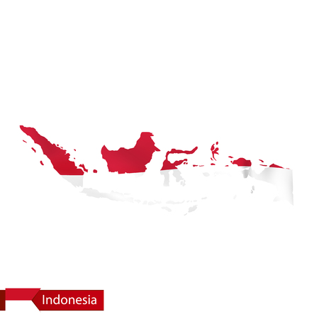 Indonesia map with waving flag of country. Vector illustration.のイラスト素材