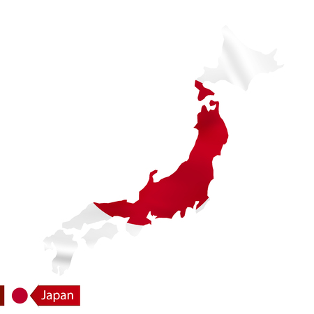 Japan map with waving flag of country. Vector illustration.のイラスト素材