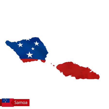 Samoa map with waving flag of country. Vector illustration.のイラスト素材
