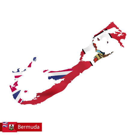 Bermuda map with waving flag of country.のイラスト素材