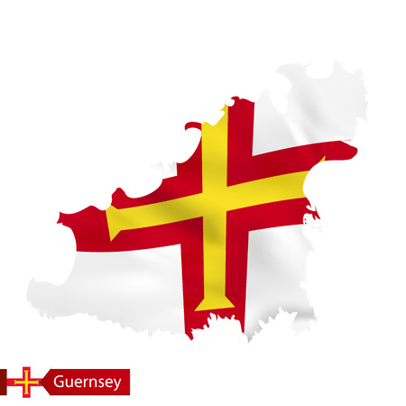 Guernsey map with waving flag of country.のイラスト素材