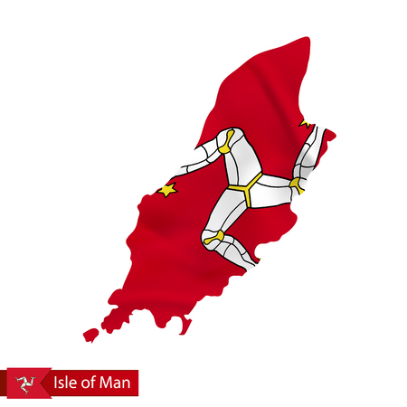 Isle of Man map with waving flag of country.のイラスト素材