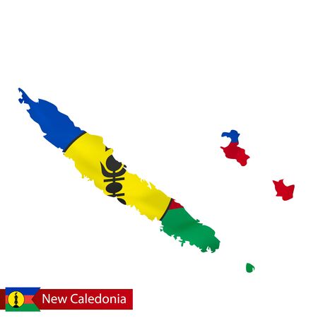 New Caledonia map with waving flag of country.のイラスト素材