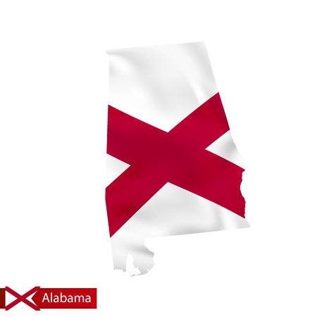 Alabama state map with waving flag of US State. Vector illustration.のイラスト素材