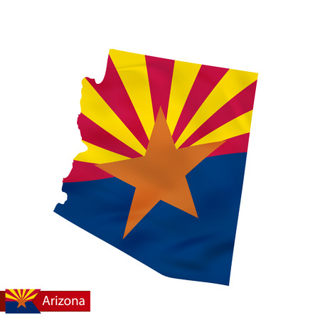 Arizona state map with waving flag of US State. Vector illustration.のイラスト素材