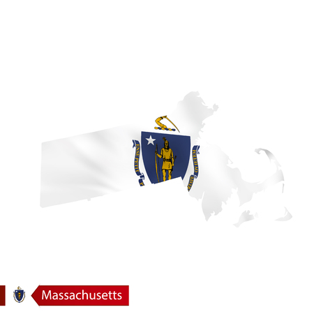 Massachusetts state map with waving flag of US State. Vector illustration.のイラスト素材