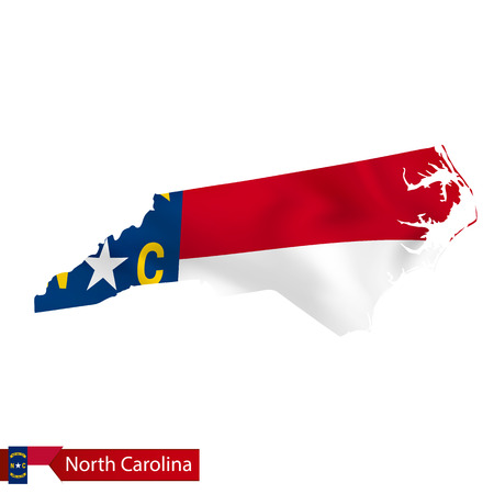 North Carolina state map with waving flag of US State. Vector illustration.のイラスト素材