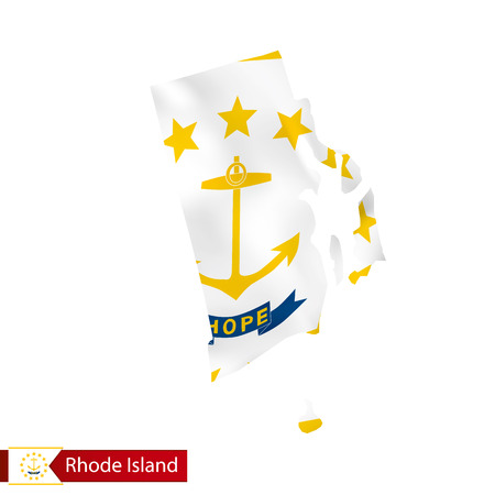 Rhode Island state map with waving flag of US State. Vector illustration.のイラスト素材