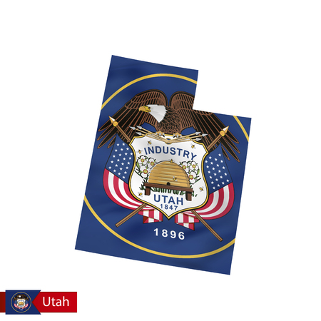 Utah state map with waving flag of US State. Vector illustration.のイラスト素材