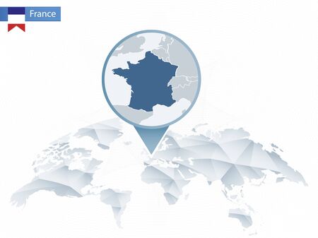 Abstract rounded World Map with pinned detailed France map. Map and flag of France. Vector Illustration.のイラスト素材