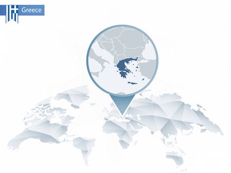 Abstract rounded World Map with pinned detailed Greece map. Map and flag of Greece. Vector Illustration.のイラスト素材