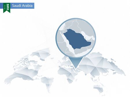 Abstract rounded World Map with pinned detailed Saudi Arabia mapのイラスト素材