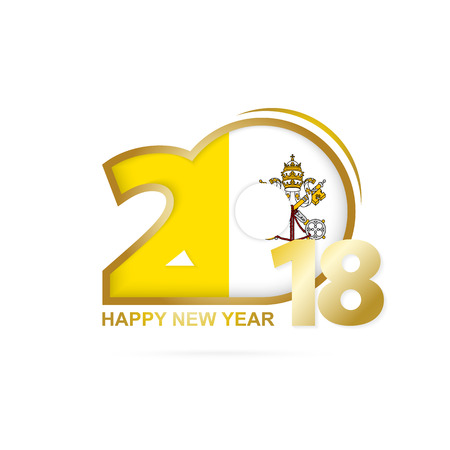 Year 2018 with Vatican City Flag pattern. Happy New Year Design. Vector Illustration.のイラスト素材