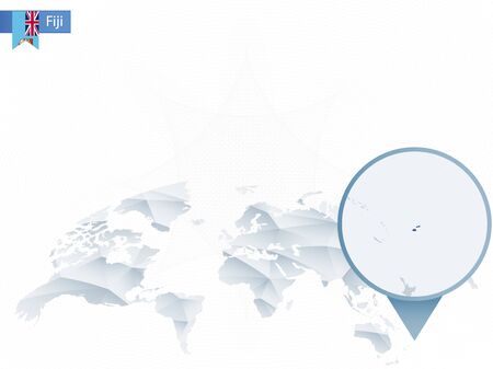 Abstract rounded World Map with pinned detailed Fiji map. Vector Illustration.のイラスト素材