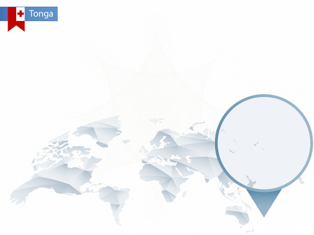 Abstract rounded World Map with pinned detailed Tonga map. Vector Illustration.のイラスト素材