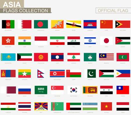 National flag of Asian countries, official vector flags collection.のイラスト素材