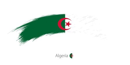Flag of Algeria in rounded grunge brush stroke.のイラスト素材