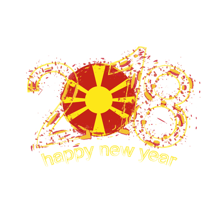 2018 Happy New Year Macedonia grunge vector template for greeting card, calendars 2018, seasonal flyers, christmas invitations and other.のイラスト素材