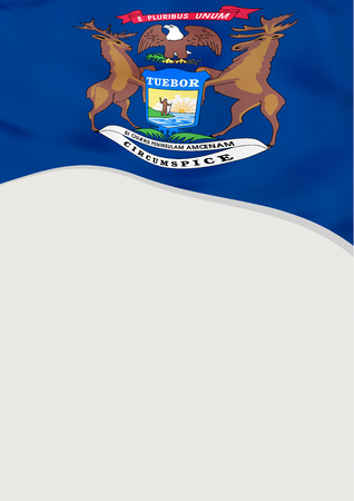 Leaflet design with flag of Michigan, US. Vector template.のイラスト素材