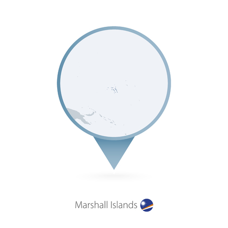Map pin with detailed map of Marshall Islands and neighboring countries.のイラスト素材