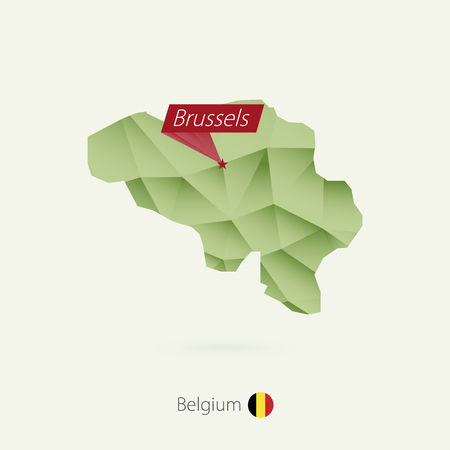 Green gradient low poly map of Belgium with capital Brussels.のイラスト素材