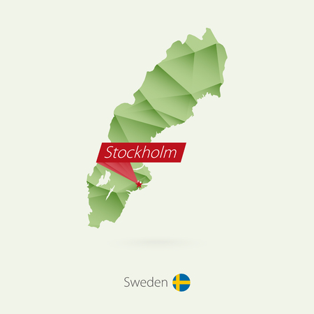 Green gradient low poly map of Sweden with capital Stockholm.のイラスト素材